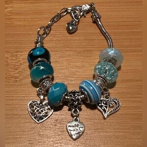 European Style Charm Bracelet Blue 6 inch to 7.5 inch Wrist
